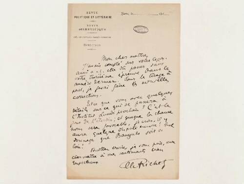 Correspondance de Charles Richet et Henri de Lacaze-Duthiers