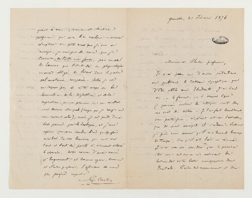 Correspondance de Gaston Carlet et Henri de Lacaze-Duthiers