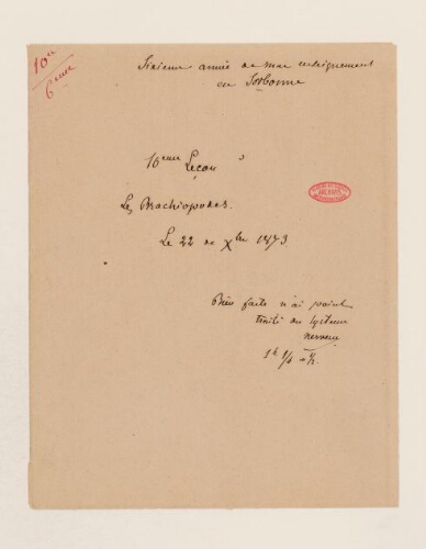 10ème leçon, 6ème année d'enseignement en Sorbonne, 22 décembre 1873 - Les Brachiopodes.