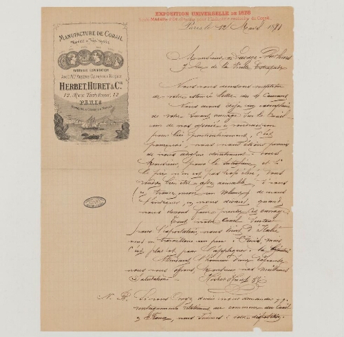 Correspondance de Manufacture de corail et Henri de Lacaze-Duthiers