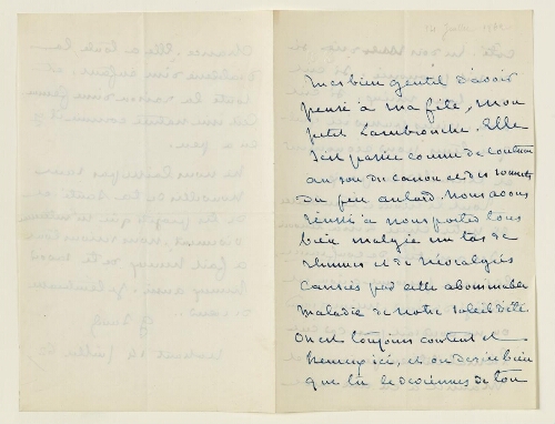 Lettre du 14 juillet 1862 de George Sand à Eugène Lambert