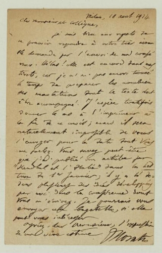 Correspondance reçue par Paul Hazard en 1914. Lettre de Francesco Novati.