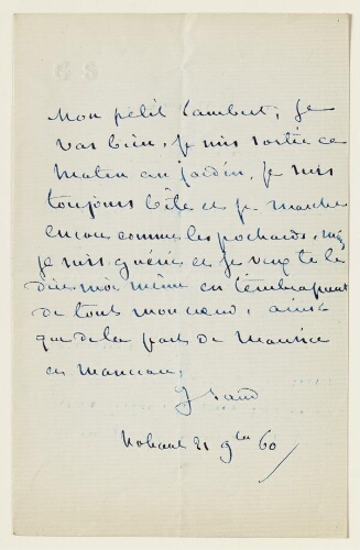 Lettre du 21 novembre 1860 de George Sand à Eugène Lambert