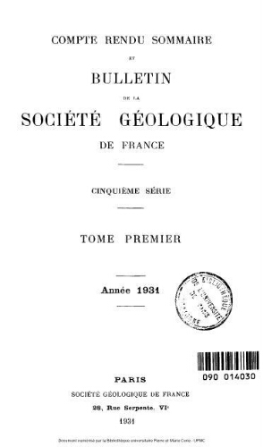 Bulletin de la Société géologique de France, 5ème série, tome 1