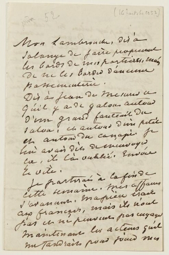 Lettre du [16] octobre 1852 de George Sand à Eugène Lambert
