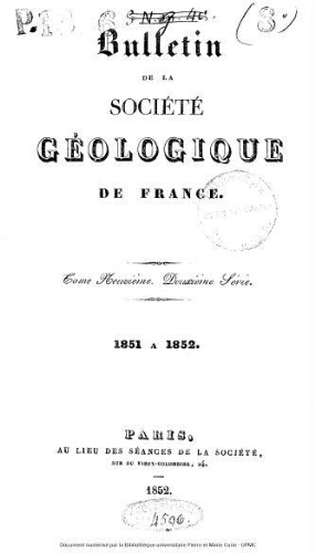 Bulletin de la Société géologique de France, 2ème série, tome 09
