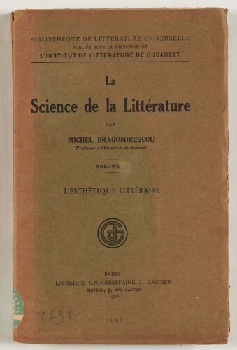 La science de la littérature. vol II, l'esthétique littéraire