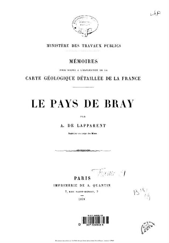 Mémoires pour servir à l'explication de la carte géographique détaillée de la France : Le Pays de Bray