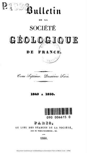 Bulletin de la Société géologique de France, 2ème série, tome 07