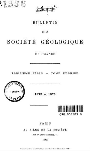 Bulletin de la Société géologique de France, 3ème série, tome 01
