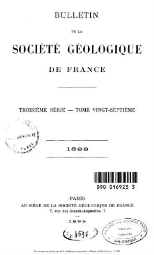 Bulletin de la Société géologique de France, 3ème série, tome 27