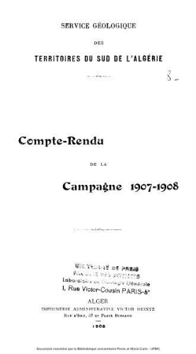 Compte-rendu de la campagne 1907-1908
