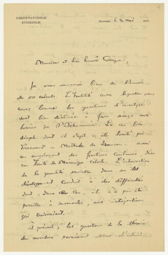 Correspondance de D. Dohlin à Robert de Montessus de Ballore