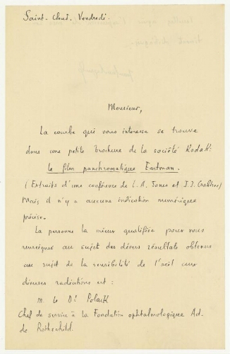Correspondance de Jean-Louis Lagrule à Robert de Montessus de Ballore