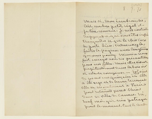 Lettre du 8 septembre 1871 de George Sand à Esther et Eugène Lambert