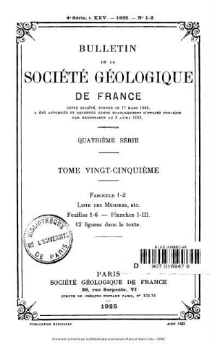 Bulletin de la Société géologique de France, 4ème série, tome 25