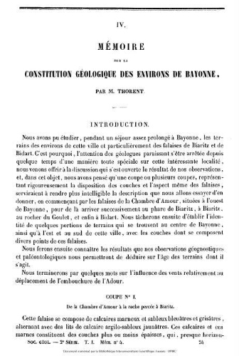 Mémoire sur la constitution géologique des environs de Bayonne