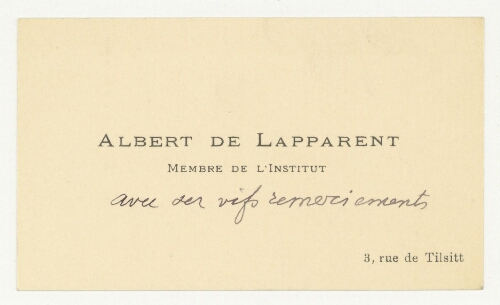Correspondance d'Albert-Auguste de Lapparent à Robert de Montessus de Ballore