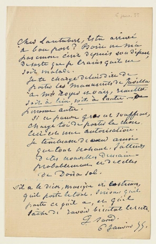 Lettre du 6 janvier 1855 de George Sand à Eugène Lambert