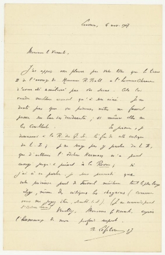 Correspondance de B. Lefebvre à Robert de Montessus de Ballore