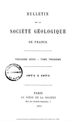 Bulletin de la Société géologique de France, 3ème série, tome 03