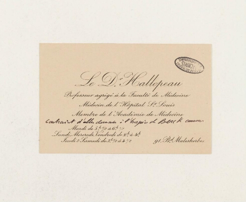 Correspondance de Hallopeau et Henri de Lacaze-Duthiers