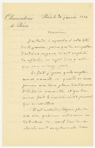 Correspondance de Benjamin Baillaud à Robert de Montessus de Ballore