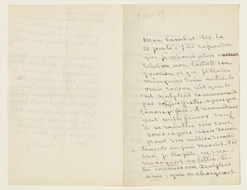 Lettre du 7 mars 1875 de George Sand à George Lambert