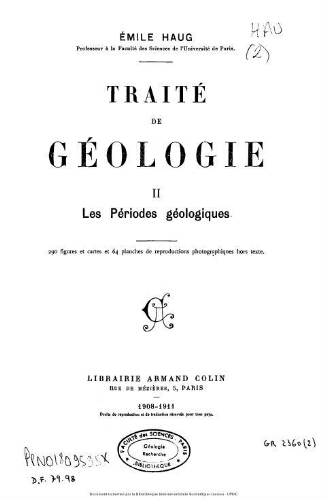 Traité de géologie. II, Les périodes géologiques. [Fascicule 1]