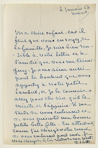Lettre du 4 janvier 1863 de George Sand à Eugène Lambert