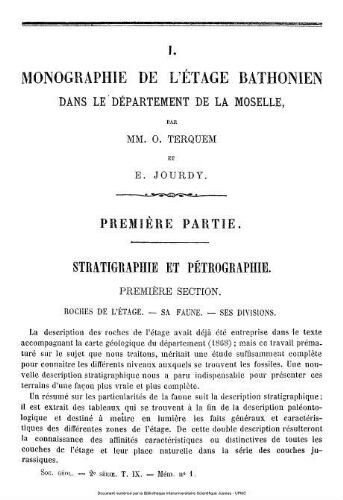 Monographie de l'étage bathonien dans de Département de la Moselle