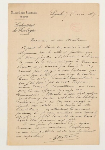 Correspondance d'Eugène Bataillon et Henri de Lacaze-Duthiers