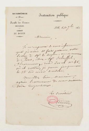 Correspondance de Jean Girardin et Henri de Lacaze-Duthiers