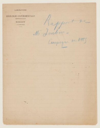 Laboratoire de Roscoff - Campagne 1885 : rapport de Louis Joubin.