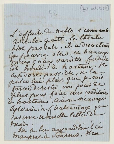 Lettre du 23 octobre 1852 de George Sand à Eugène Lambert