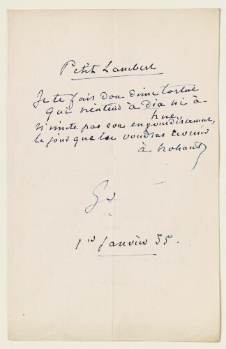 Lettre du 1er janvier 1855 de George Sand à Eugène Lambert