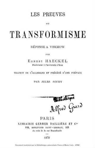 Les preuves du transformisme : réponse a Virchow