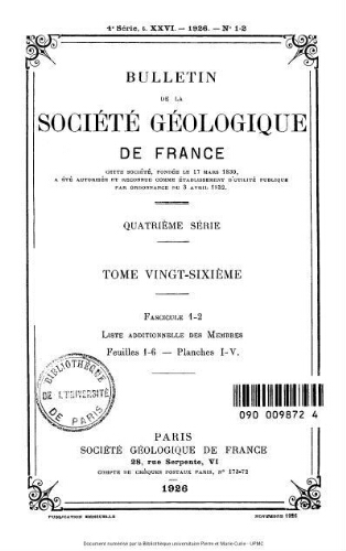Bulletin de la Société géologique de France, 4ème série, tome 26