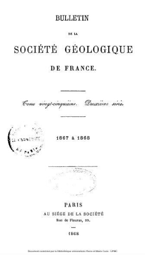 Bulletin de la Société géologique de France, 2ème série, tome 25