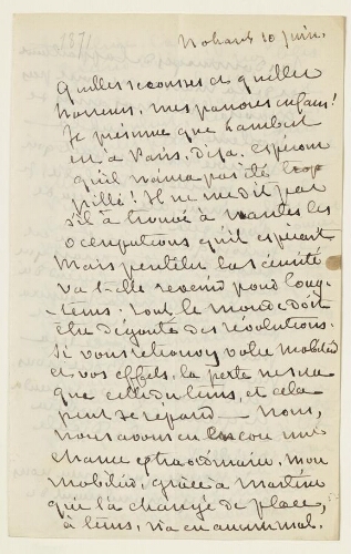 Lettre du 10 juin 1871 de George Sand à Esther Lambert
