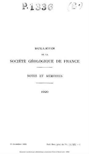 Bulletin de la Société géologique de France, 4ème série, tome 20