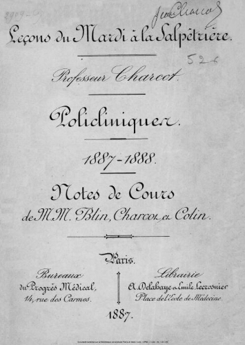 Leçons du mardi à la Salpêtrière : policliniques, 1887-1888