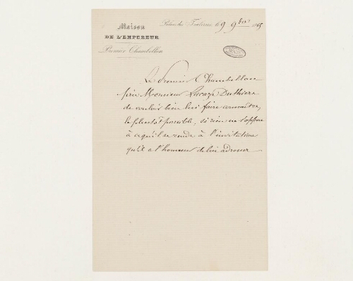 Correspondance de la Maison de l'Empereur et Henri de Lacaze-Duthiers