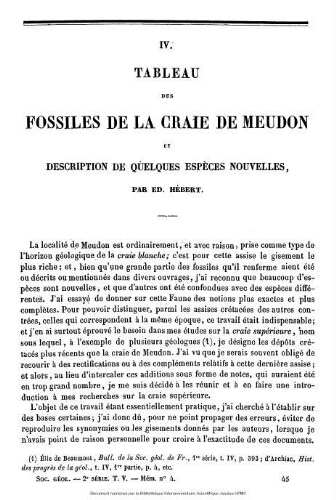 Tableau des fossiles de la craie de Meudon et description de quelques espèces nouvelles