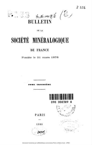 Bulletin de la Société minéralogique de France [Tome 3]