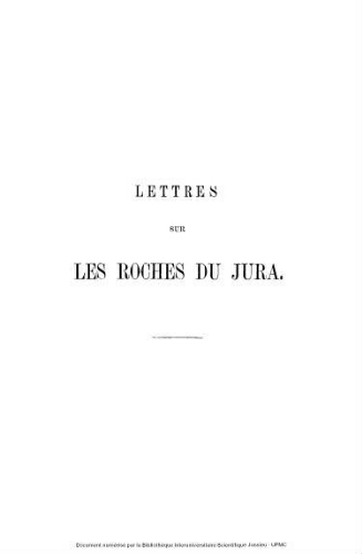 Lettres sur les roches du Jura et leur distribution géographique dans les deux hémisphères