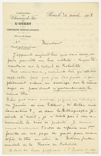 Correspondance de L.-Charles Lefebvre à Robert de Montessus de Ballore