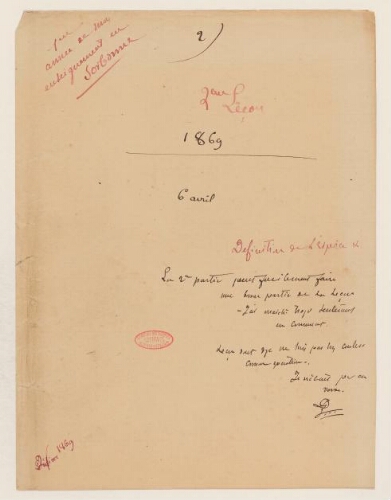 2ème leçon, 1ère année d'enseignement en Sorbonne, 6 avril 1869 - Définition de l'espèce.