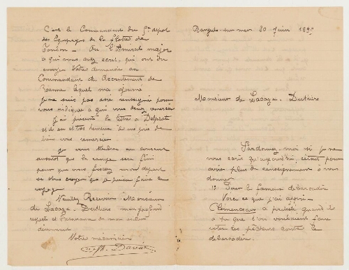 Correspondance de Joseph David et Henri de Lacaze-Duthiers