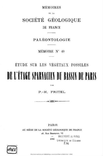 Étude sur les végétaux fossiles de l'étage sparnacien du bassin de Paris